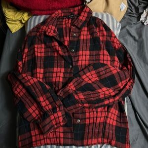 Long sleeve flannel shirt, red with black